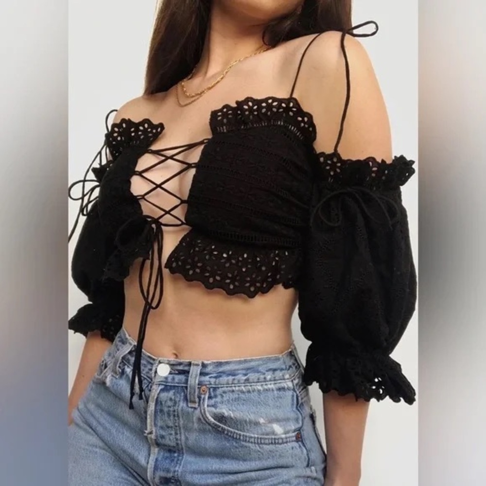 For Love&Lemons Anabelle Eyelet Crop Top